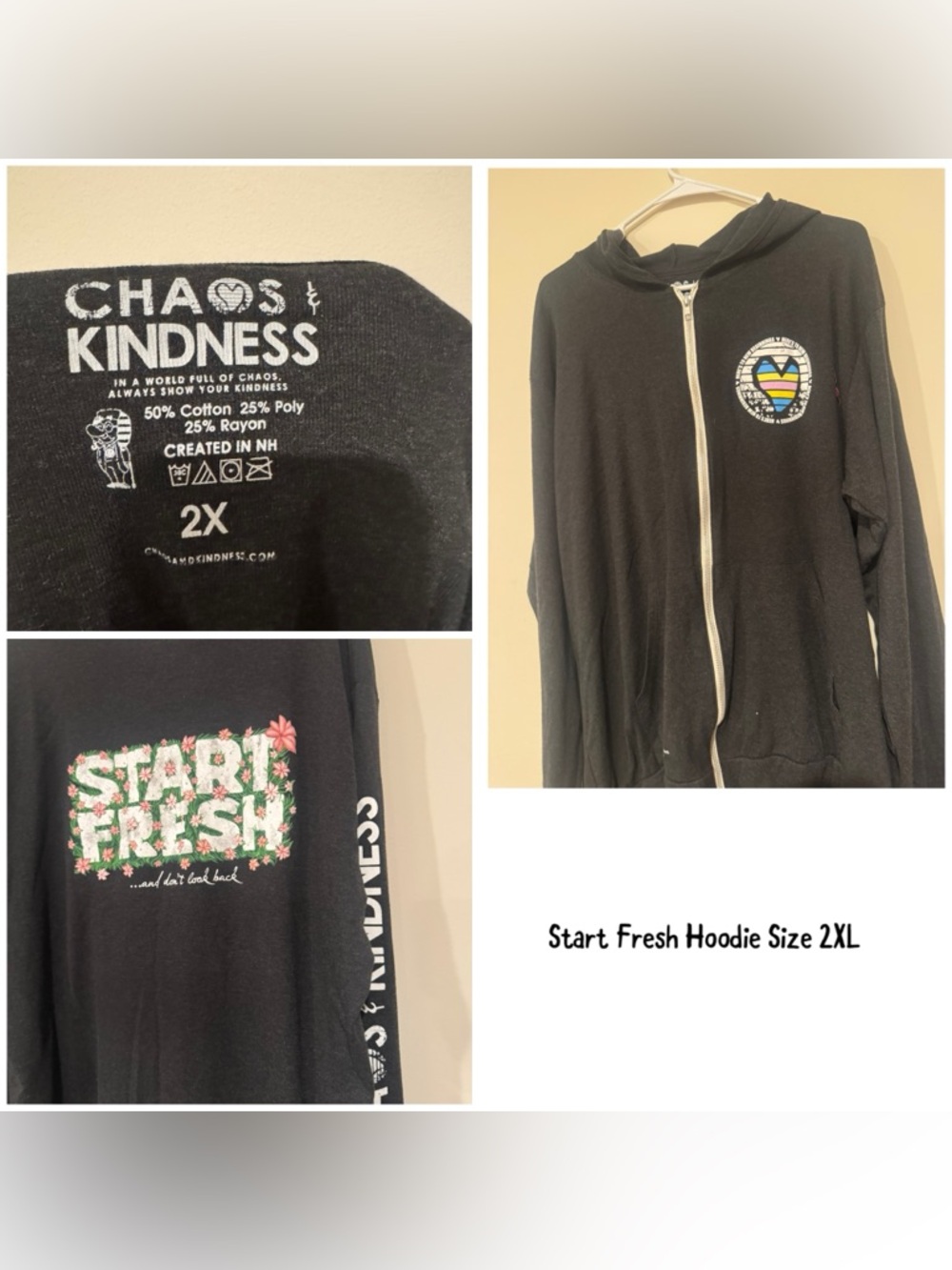 'Start Fresh' Black Zip Hoodie - 2X